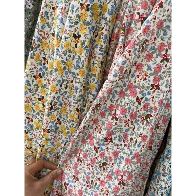Vải thô cotton hướng dương hoa dây mịn mát may váy áo