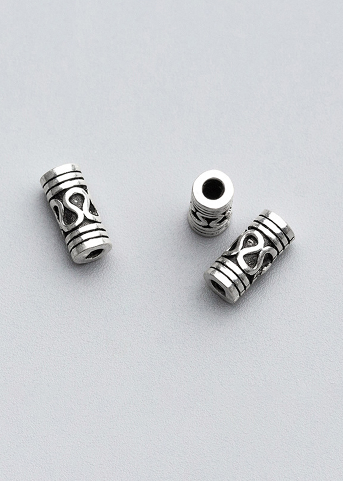 Combo 4 cái charm bạc chặn hạt hình trụ họa tiết hoa văn - Ngọc Quý Gemstones