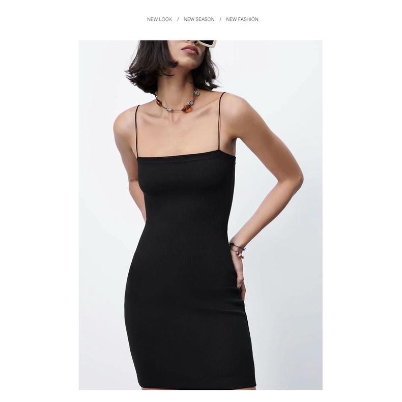 Đầm Váy Body Sexy Đầm Dáng Ôm 2 Dây Hở Lưng Dự Tiệc Màu Đen Chất Len Tăm (Thun Gân)- Quynhanhpuka