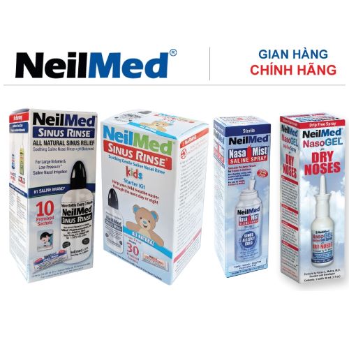 Combo Family: Bộ Xịt Rửa Vệ Sinh Mũi Xoang Toàn Diện Cho Cả Gia Đình NeilMed Sinus Rinse &amp; Moisturize - SX Mỹ(Bình + 10 gói muối người lớn, Bình + 30 gói muối trẻ em; 1 chai xịt phun sương 75ml cho bé; 1 chai xịt ngăn ngừa khô mũi, chảy máu cam)