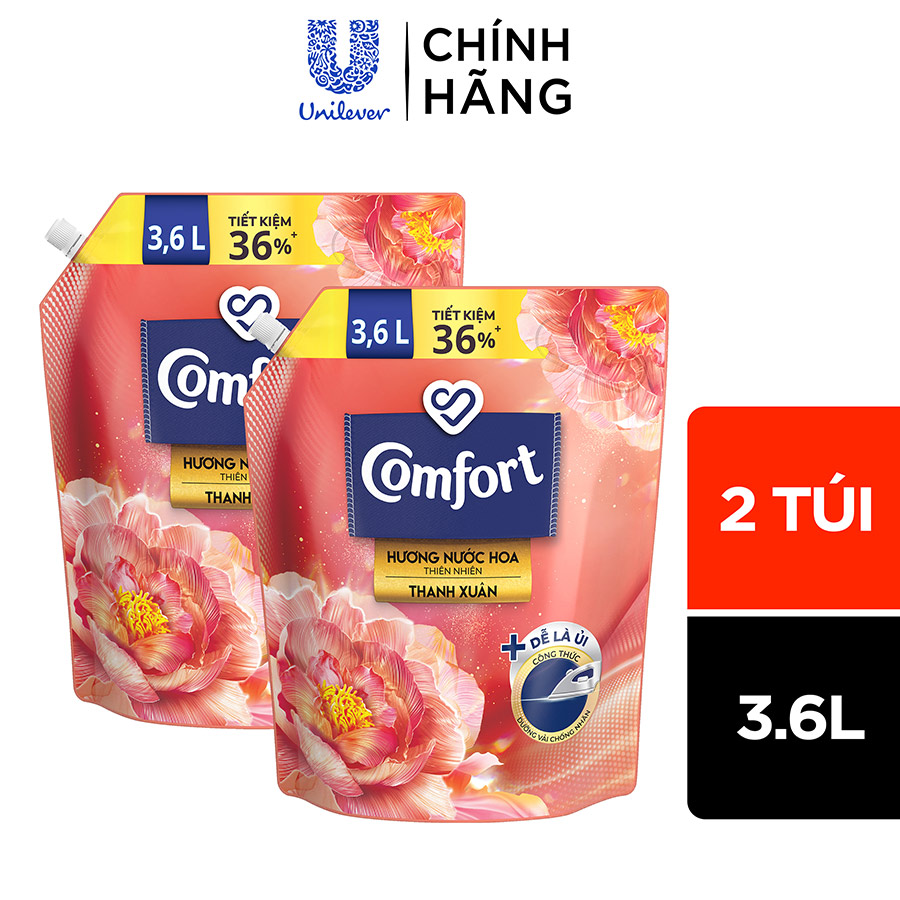 Combo 2 Túi Nước Xả Làm Mềm Vải Comfort Chống Nhăn Hương Thanh Xuân 3.6L