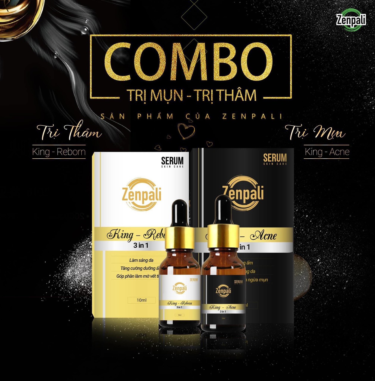 Combo Serum Làm Giảm Và Ngăn Ngừa mụn, thâm Zenpali 10ml giúp ngừa mụn thâm dưỡng ẩm trắng da