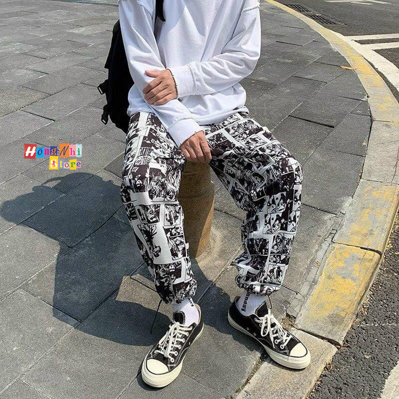 Quần Jogger 3D Hình Truyện Tranh Ulzzang Unisex Jogger Loang Màu Dây Rút Lai Ống Rộng V2 - MM