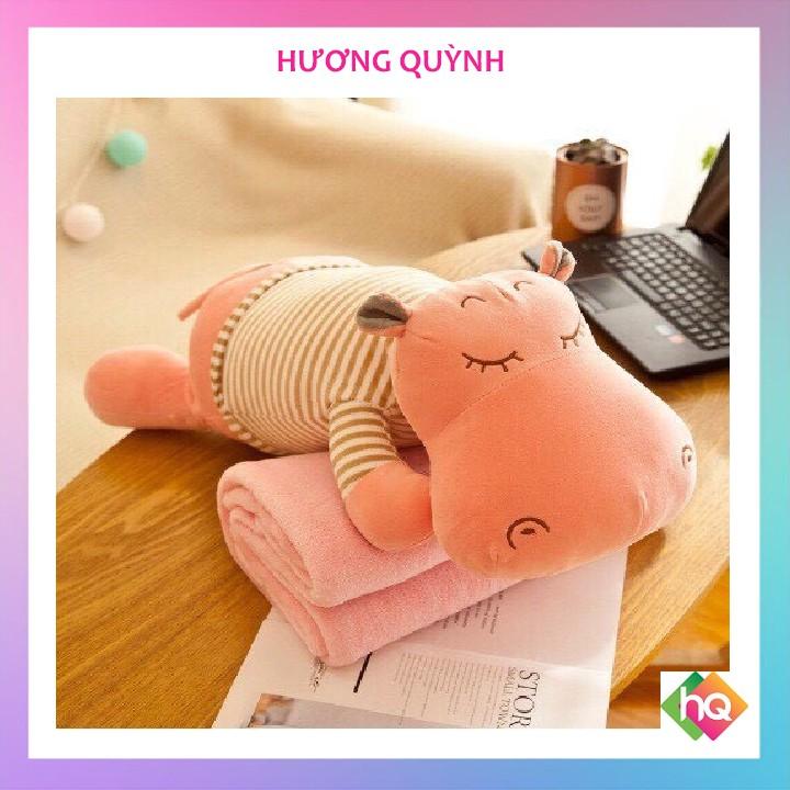 Bộ chăn gối gấu bông Hà Mã 2in1