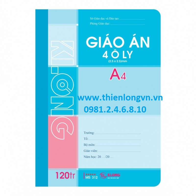 Sổ giáo án 4 ô ly - 120 trang; Klong 312 (T4)