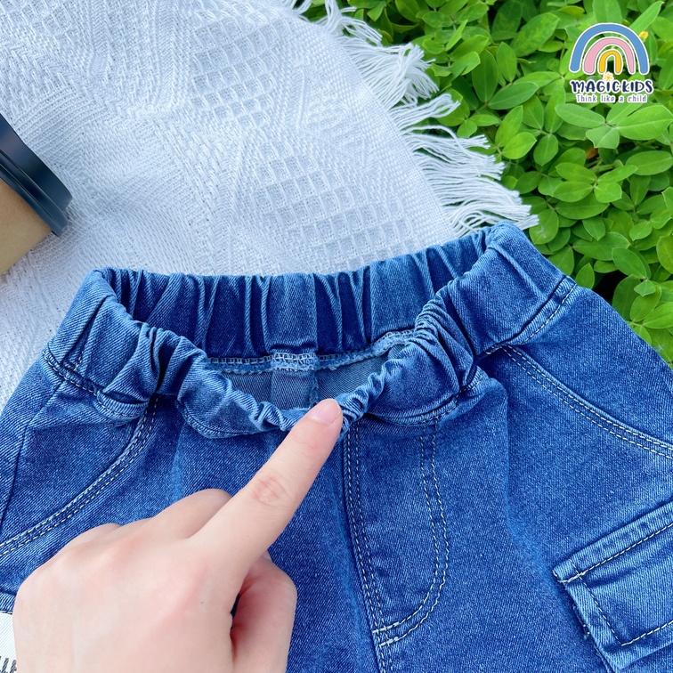 Quần short đùi jeans form rộng Magickids cho bé trai size đại 34kg túi in mặt cười Quần áo trẻ em đi học đi chơi QĐ22014