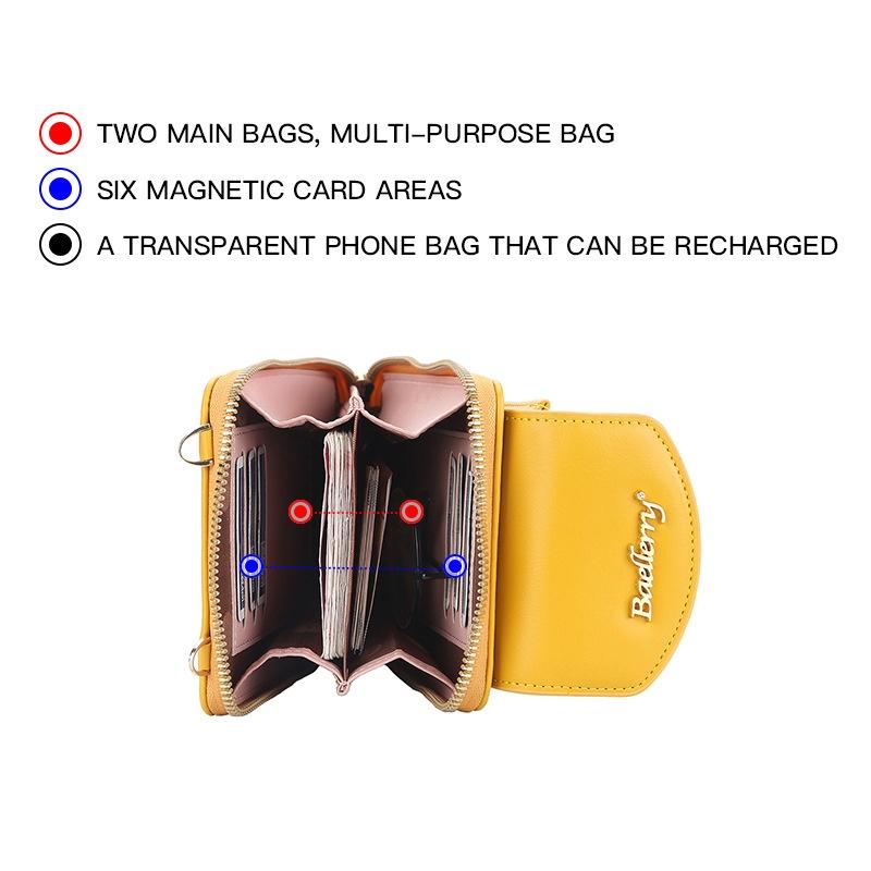 túi ví đeo chéo nữ với ngăn đựng điện thoại trong suốt cắm sạc được, không cần lấy ra - N5015