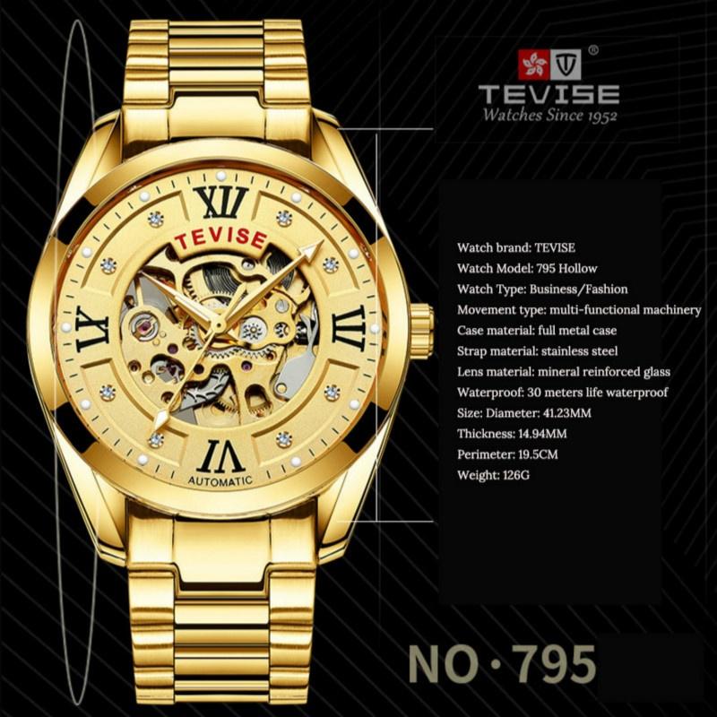 Đồng hồ cơ nam Tevise 795D chạy full kim dây kim loại