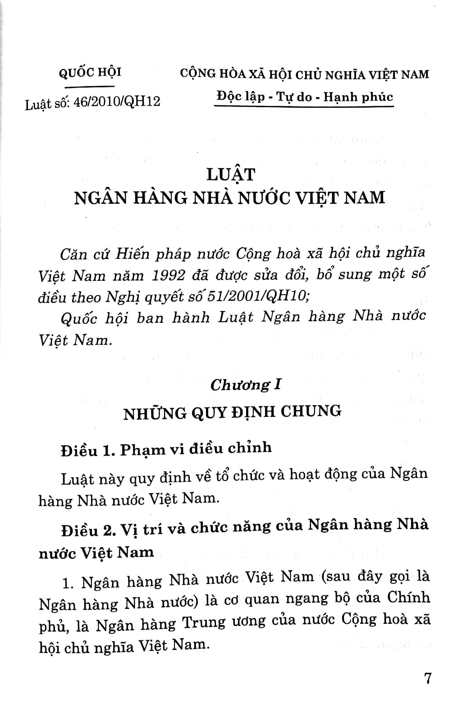 Luật Ngân Hàng Nhà Nước Việt Nam (Hiện Hành)