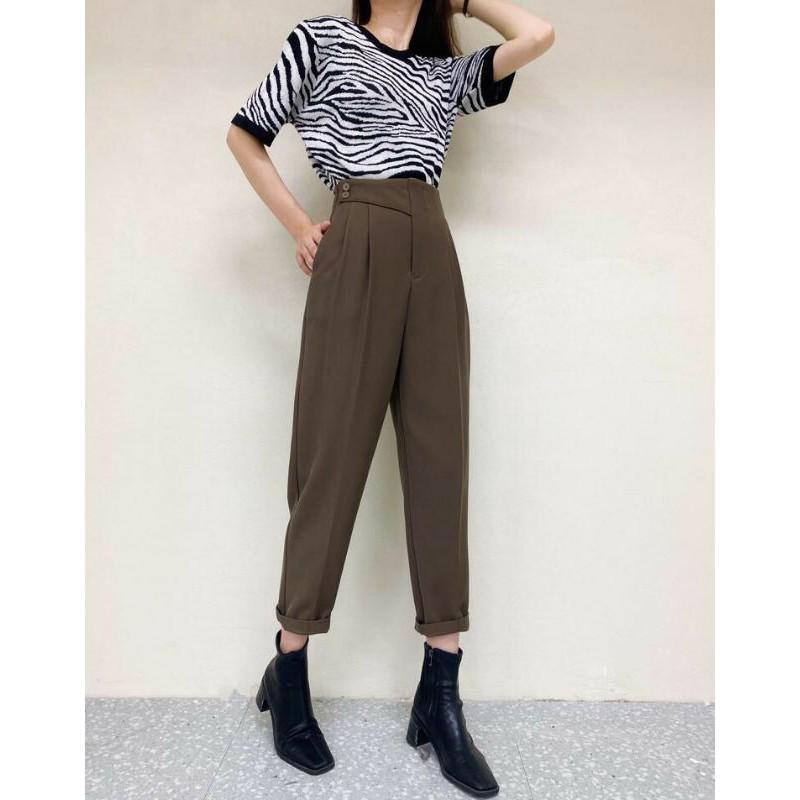 Quần baggy nữ 2 khuy lệch cạp lưng chun