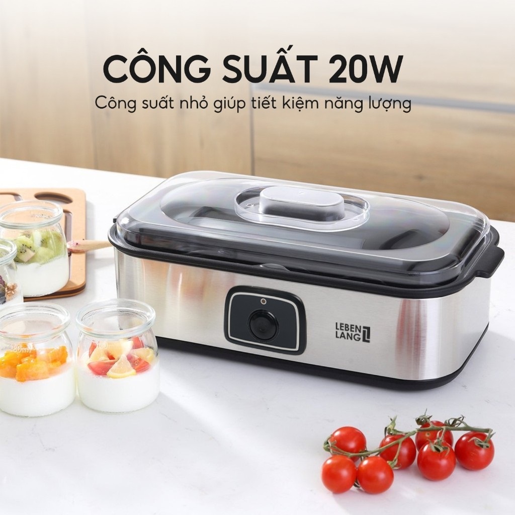 Máy làm sữa chua Sothing Lebenlang LBL9139 công suất 20w, dung tích 180ml gồm 8 lọ thủy tinh- Hàng chính hãng