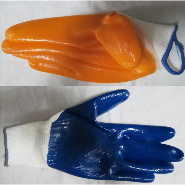Găng tay vải nhúng cao su màu cam chống trơn trượt dùng trong các ngành cơ khí, chế tạo, thi công