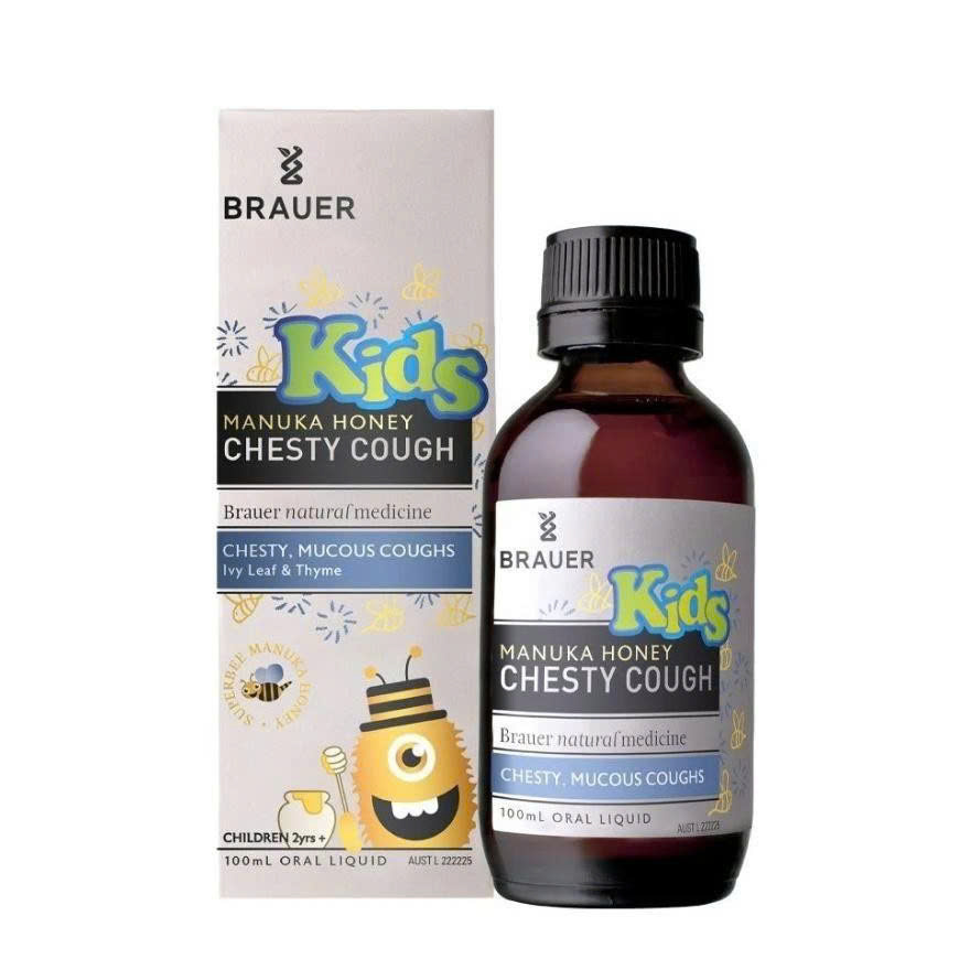 Siro Brauer hỗ trợ giảm ho có đờm dạng lỏng cho trẻ từ 2 tuổi 100ml Maunuka Honey Chesty Cough