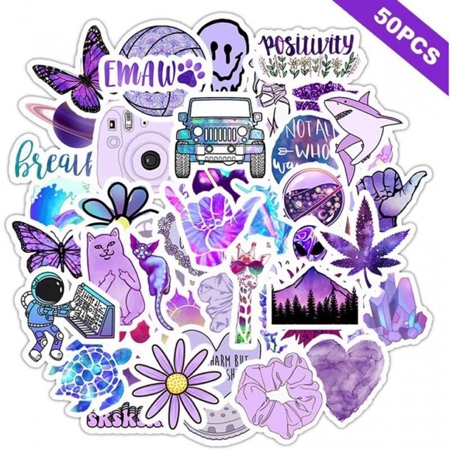 Sticker decal chủ đề tone tím dán laptop , điện thoại,bình nước hình dán trang trí