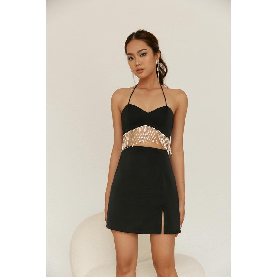 Nene Clothing - Áo croptop đính đá tua rua