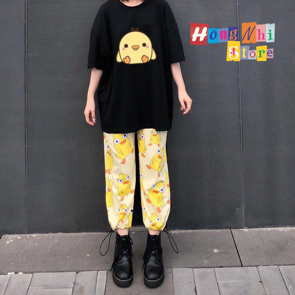 Quần Hoạt Hình Dài Dây Rút Lai Vịt Vàng Cartoon Pant Oversize Ulzzang Unisex - MM