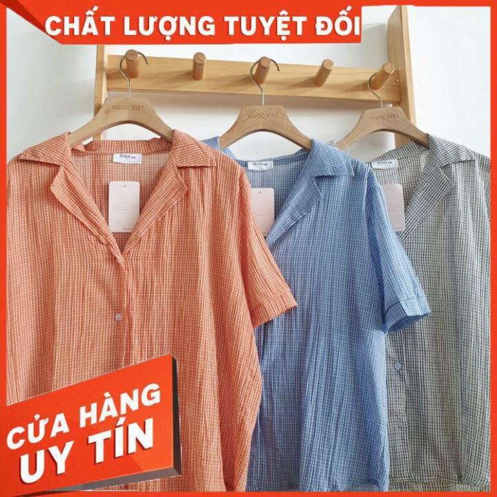 Áo Sơmi Caro nhí tay ngắn, cổ vest /hình thật