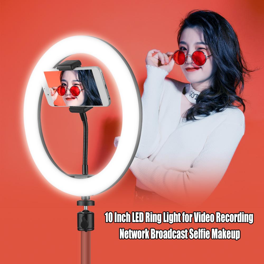 Đèn chiếu video vòng LED 10 inch để bàn 3 Chế độ chiếu sáng USB có thể điều chỉnh độ sáng Được cung cấp năng lượng với Giá đỡ điện thoại Bộ chuyển đổi đầu bóng