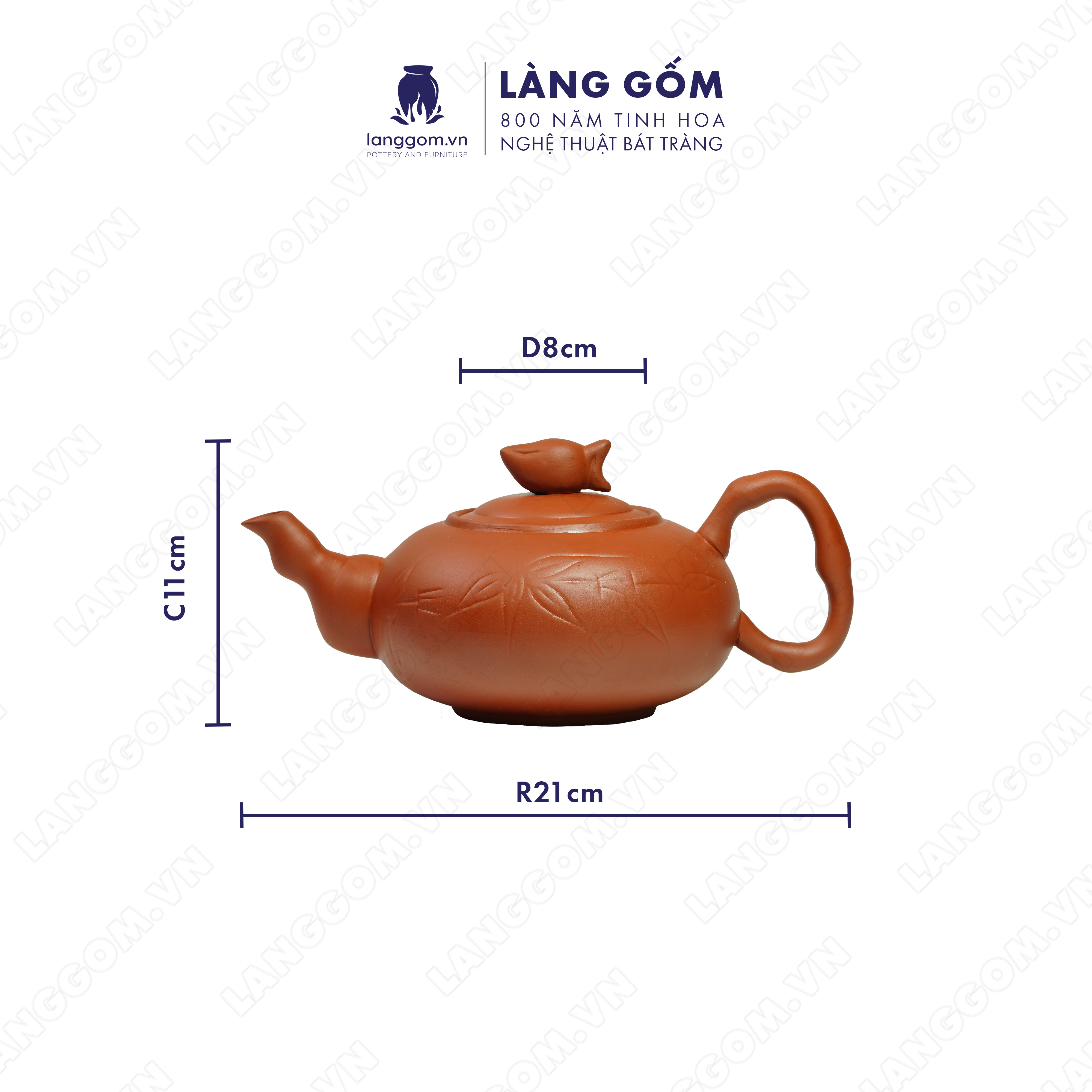Bộ ấm chén đất nung trúc đào - Men mộc - Gốm sứ Bát Tràng - langgom.vn