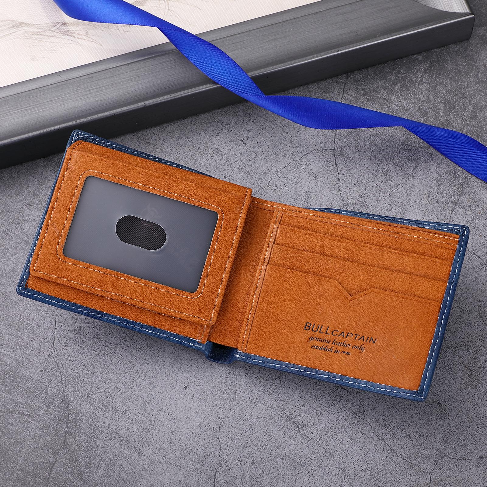 Men Leather Bifold Wallet with Flip Pocket Card Holder Wallet Purse