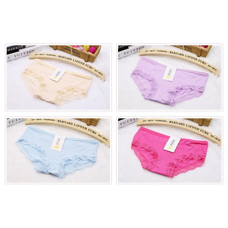 Combo 10 quần lót Cotton trơn Pulo + ren Free Size Cao Cấp