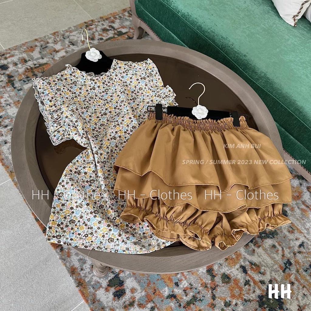 SET ĐI CHƠI, SET 2 MÓN ÁO HOA CỔ TRÒN TAY NGẮN BÈO PHỐI CHÂN VÁY 2 TẦNG CỰC XINH - hoa đen