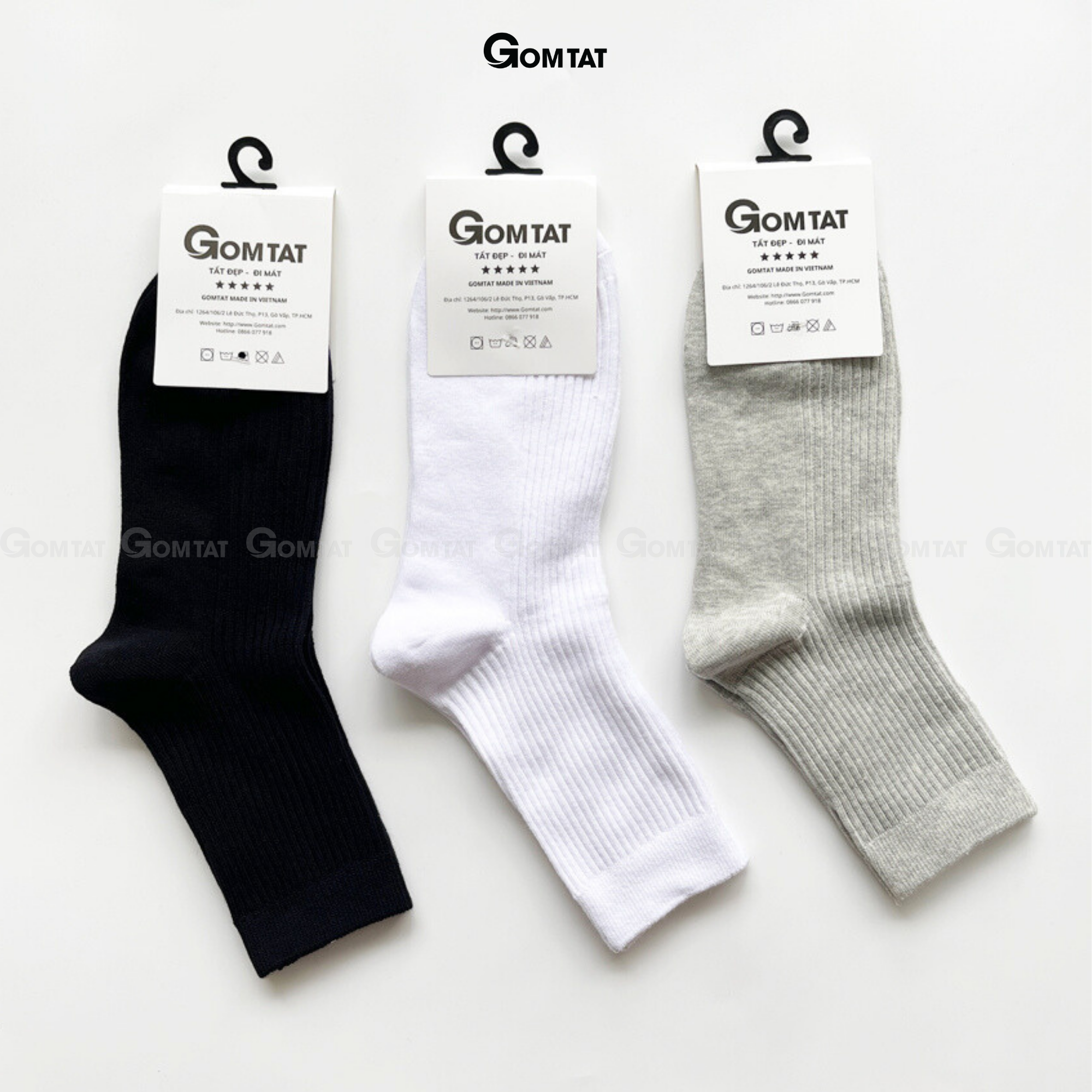 Tất Vớ Nam Nữ Cổ Lửng GOMTAT Mẫu Gân Chìm, Chất Liệu Cotton Cao Cấp Thoáng Khí - FIVE-TAY10-LUNG