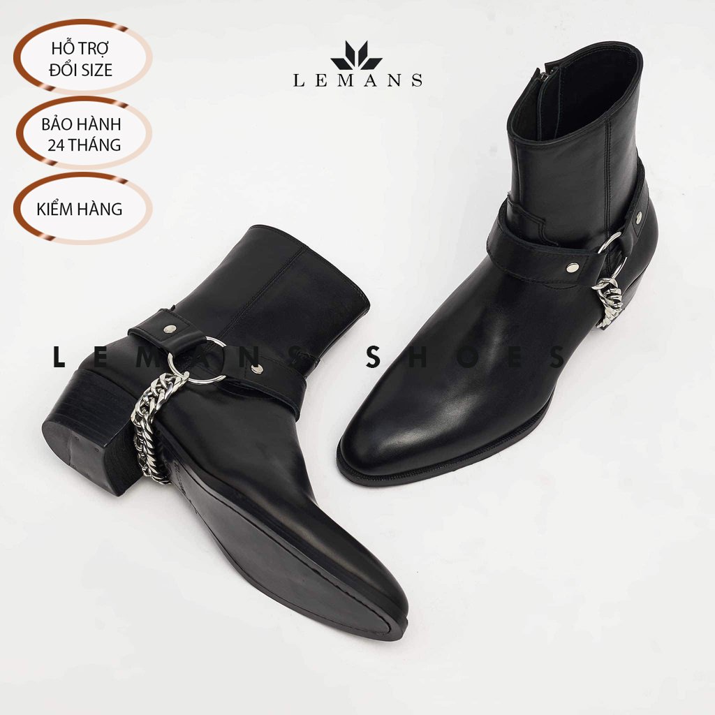 [MUA 1 = 4 BOOTS] Giày da bò Zip (Harness) Boots Black LeMans ZB01B, phối đai xích tạo thành 3 đôi Harness, bảo hành 24 tháng