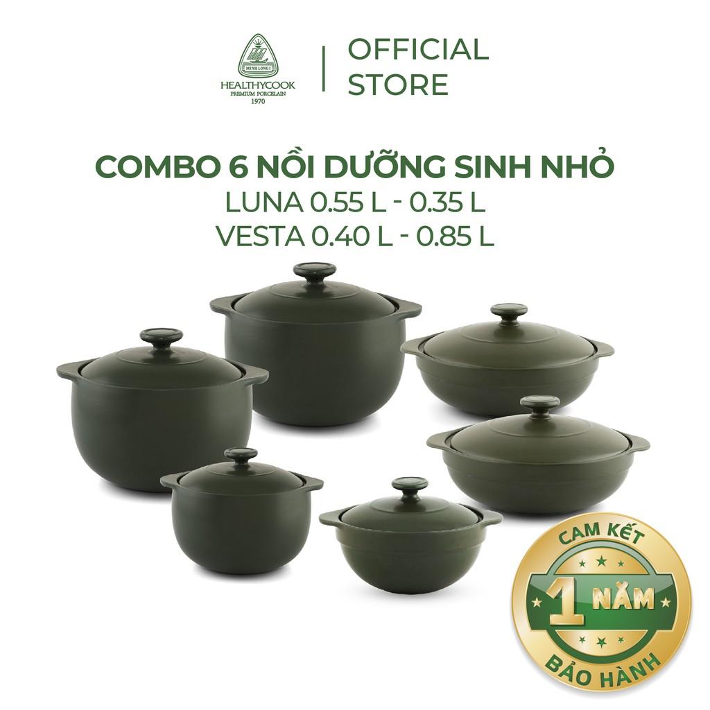 Bộ 6 Nồi Sứ Dưỡng Sinh Minh Long (0.35L/0.55L - 0.4L/0.85L) - Hàng Chính Hãng