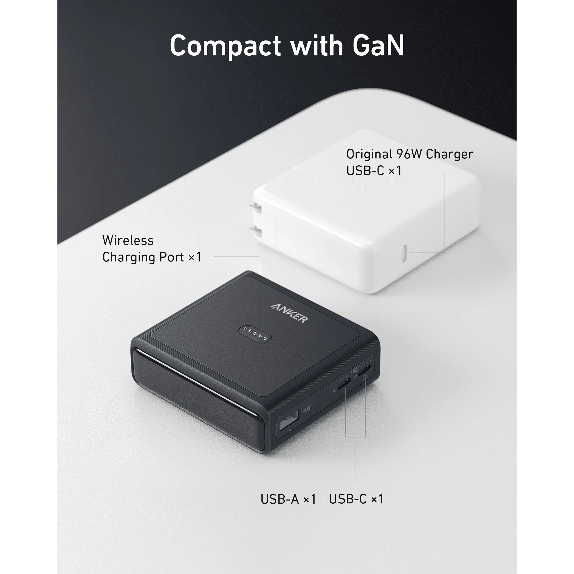Đế sạc Anker 2C1A 100W Đen (Black) A1902 - Hàng Chính Hãng