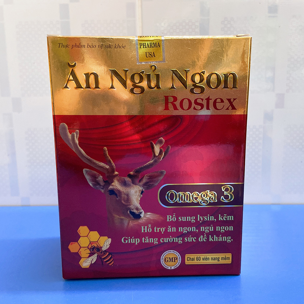 Viên Ăn Ngủ Ngon Rostex loại bỏ mất ngủ, căng thẳng, stress - Chai 60 viên bổ sung omega 3, lysin, kẽm tăng cường sức đề kháng