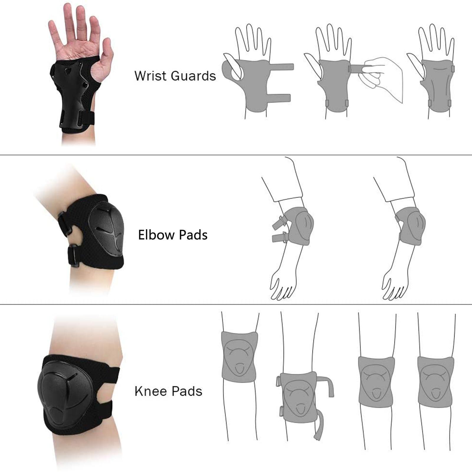 2 Wrist Guards&2 Elbow Pads&2 Knee Pads Adjustable Breathable Impact Resistance All-around Protection for Outdoor Sport