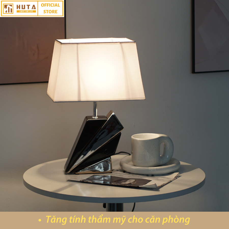 Đèn Ngủ Để Bàn Gốm Sứ Cao Cấp HUTA S20 Độc Đáo, Sang Trọng, Decor Phòng Ngủ Khách Sạn, Tăng Giảm Độ Sáng, Ánh Sáng Vàng