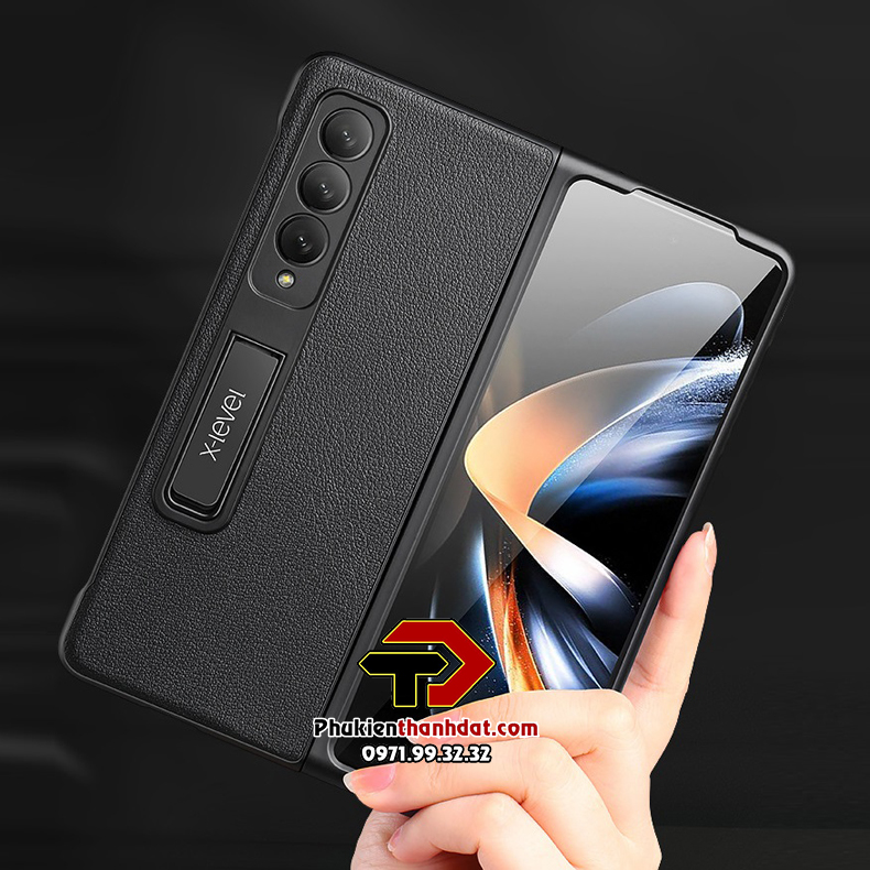 Ốp lưng da cao cấp cho SamSung Galaxy Z Fold4 chính hãng X-level có chân chống tiện lợi - Hàng chính hãng