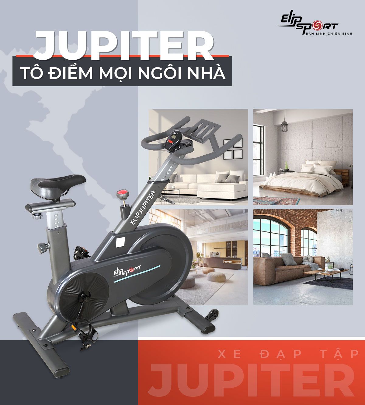 Xe Đạp Tập Thể Dục ELIP JUPITER giá tốt, kháng lực từ, bảo hành chính hãng