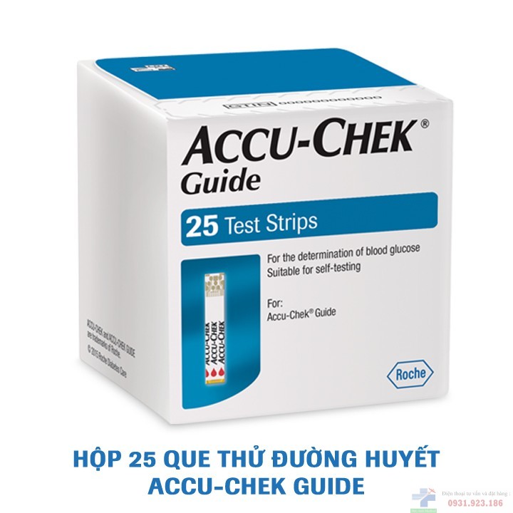 Que thử đường huyết Accu-Chek Guide, NK chính ngạch, SX tại Mỹ, Tem niêm phong và nhãn phụ tiếng việt đầy đủ, Hộp 25