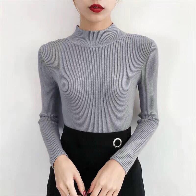 Áo Len Lông Thỏ Mềm Ấm Cổ 3 Phân Nữ, Áo Len Body Cổ 3 Phân Nữ - MÀU GHI