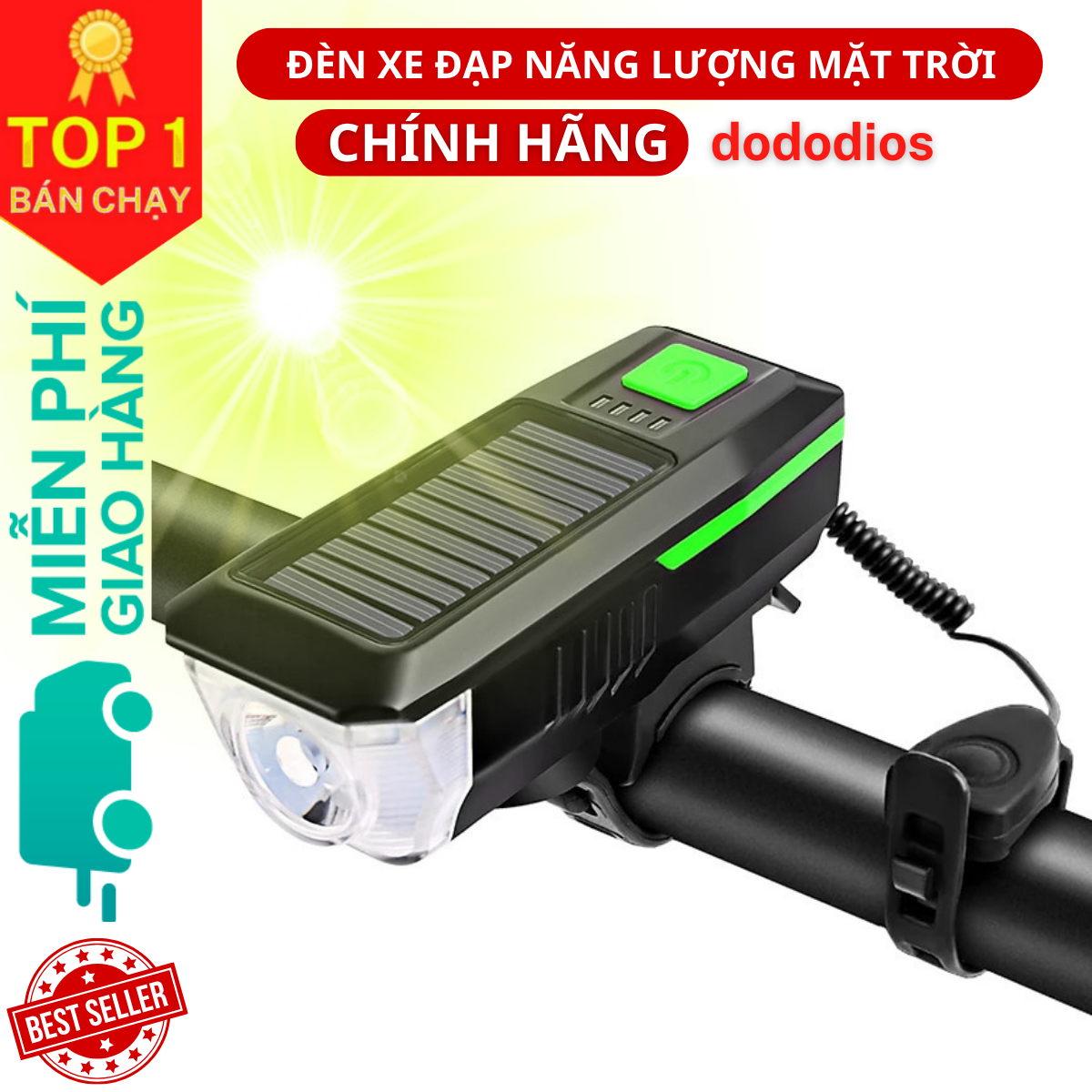 Năng Lượng Mặt Trời Đa Năng Đèn Xe Đạp Có Thể Sạc Qua USB Đèn Pha Xe Đạp Đèn Led Chống Nước Đèn Xe Đạp 3 Chế Độ LED Mountain Đèn Trước Xe Đạp Với 5 Chế Độ 120dB Còi Xe Đạp - Hàng Chính Hãng dododios