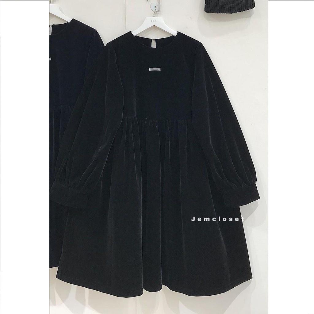 Váy Babydoll Nữ Chất Nhung Dày Dặn Form Rộng Váy Liền Dài Tay Thiết Kế Basic Dễ Thương Cute Thời Trang SUNDAY 3307