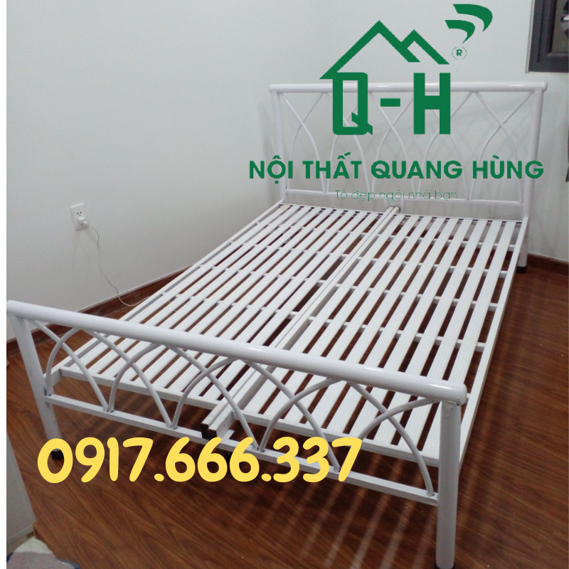 GIƯỜNG SẮT THIẾT KẾ  ĐẦU GIƯỜNG CHỮ X MÀU TRẮNG DÀNH CHO GIA ĐÌNH