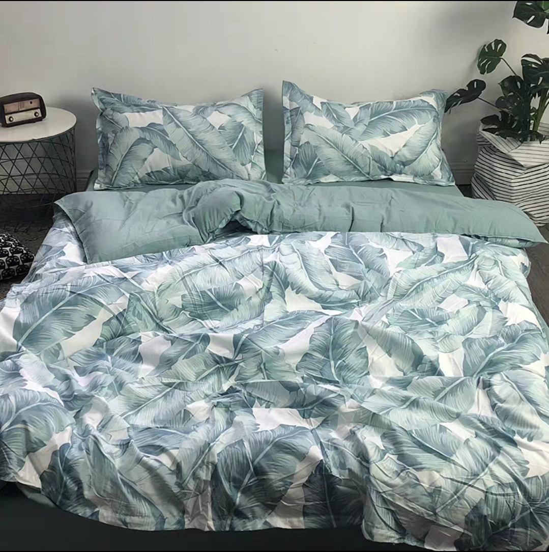 Bộ chăn ga gối cotton LIDACO PL1 - Lá Chuối Xanh - TẶNG VỎ GỐI ÔM