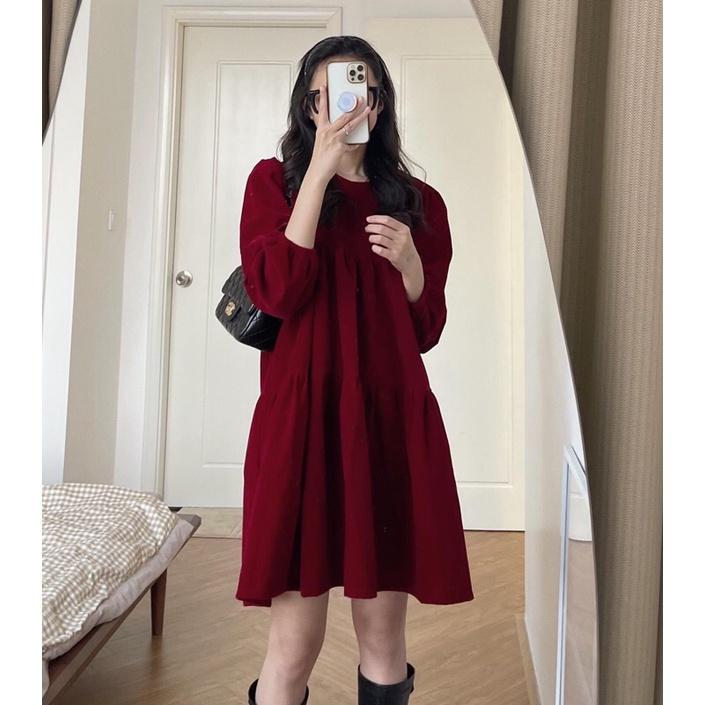 Váy bbd nhung cổ tròn