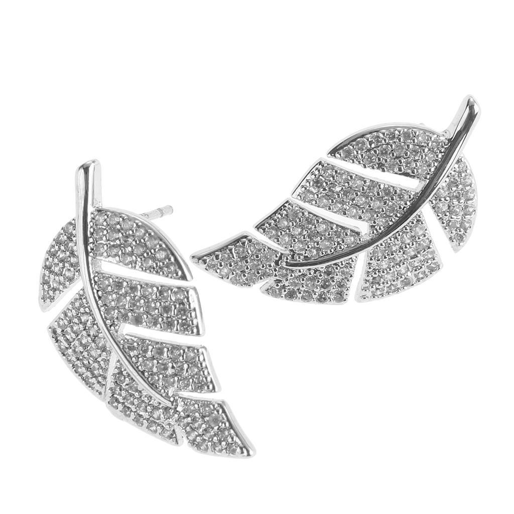 Fashion  Rhinestone Simple Leaf Women Bridal Jewelry Ear Stud Earrings