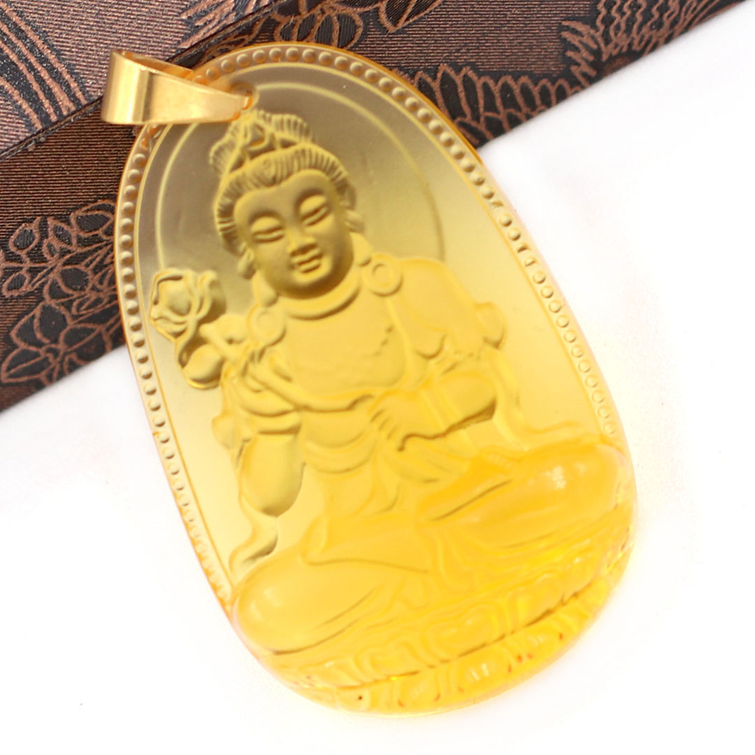 Mặt dây chuyền Đại Thế Chí Bồ Tát thủy tinh vàng 3.6cm - phật bản mệnh tuổi Ngọ - Mặt size nhỏ