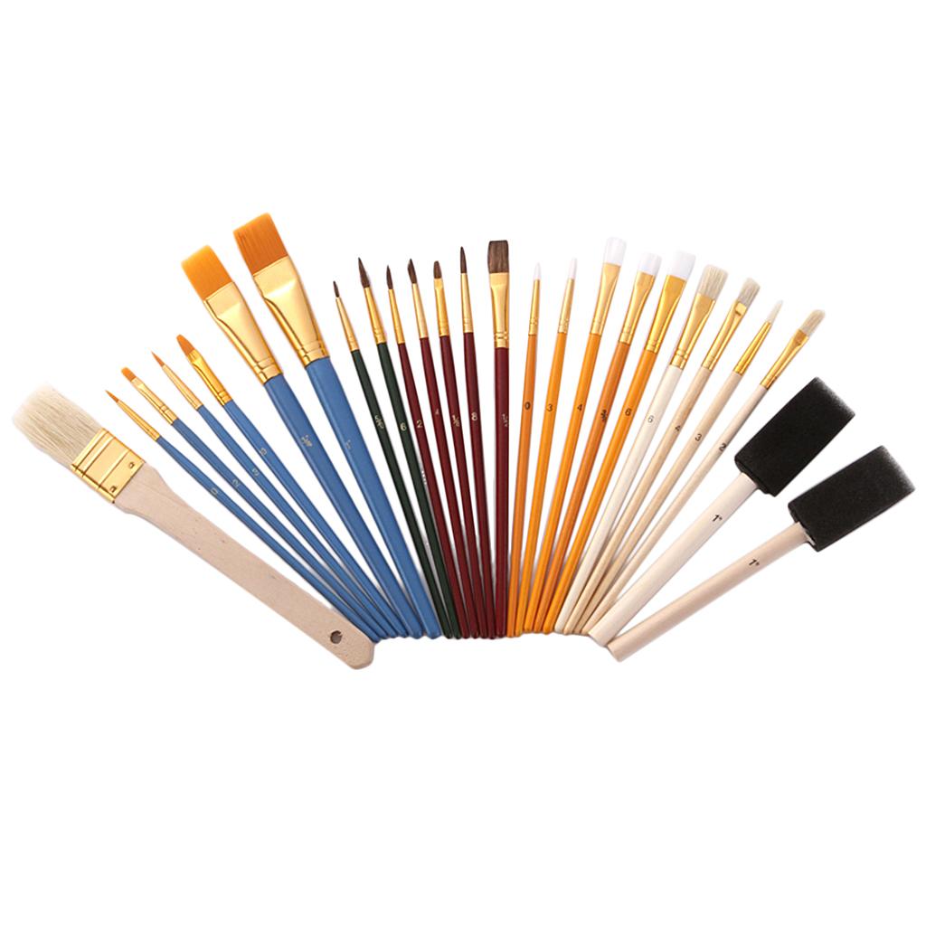 25 Artist Paint Brushes Set Foam Hair Brush Acrylic Oil Watercolour Painting