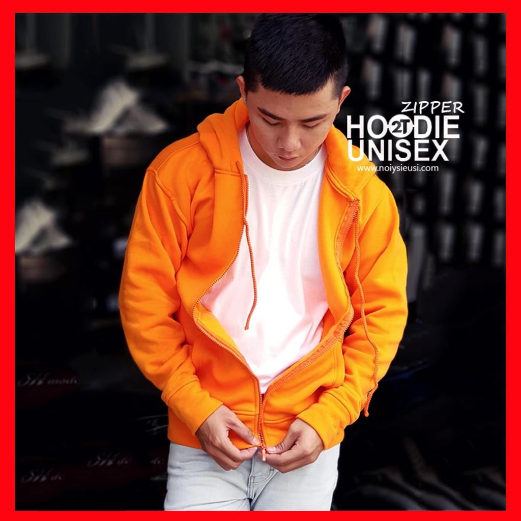 Áo hoodie zipper unisex 2T Store HZ06 màu cam cà rốt khoác nỉ dây kéo nón 2 lớp dày dặn chất lượng đẹp