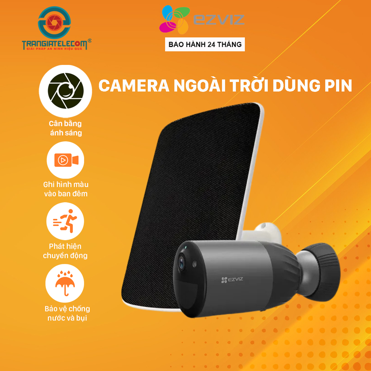 Camera Wifi Ezviz không dây ngoài trời BC1C + tấm pin mặt trời - Hàng chính hãng