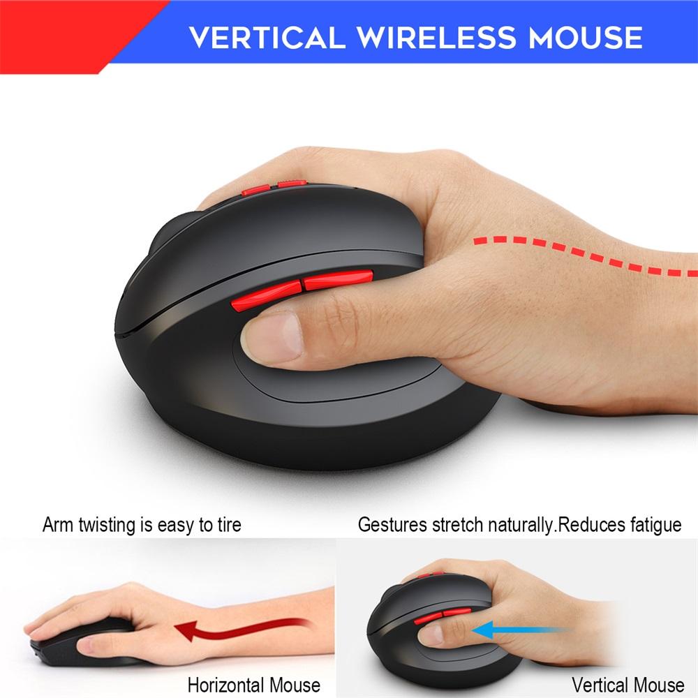 HXSJ T33 2.4GHz Vertical Wireless Mouse 7 Keys 2400DPI Mice Wireless Ergonomics Mouse for PC Laptop(Black)