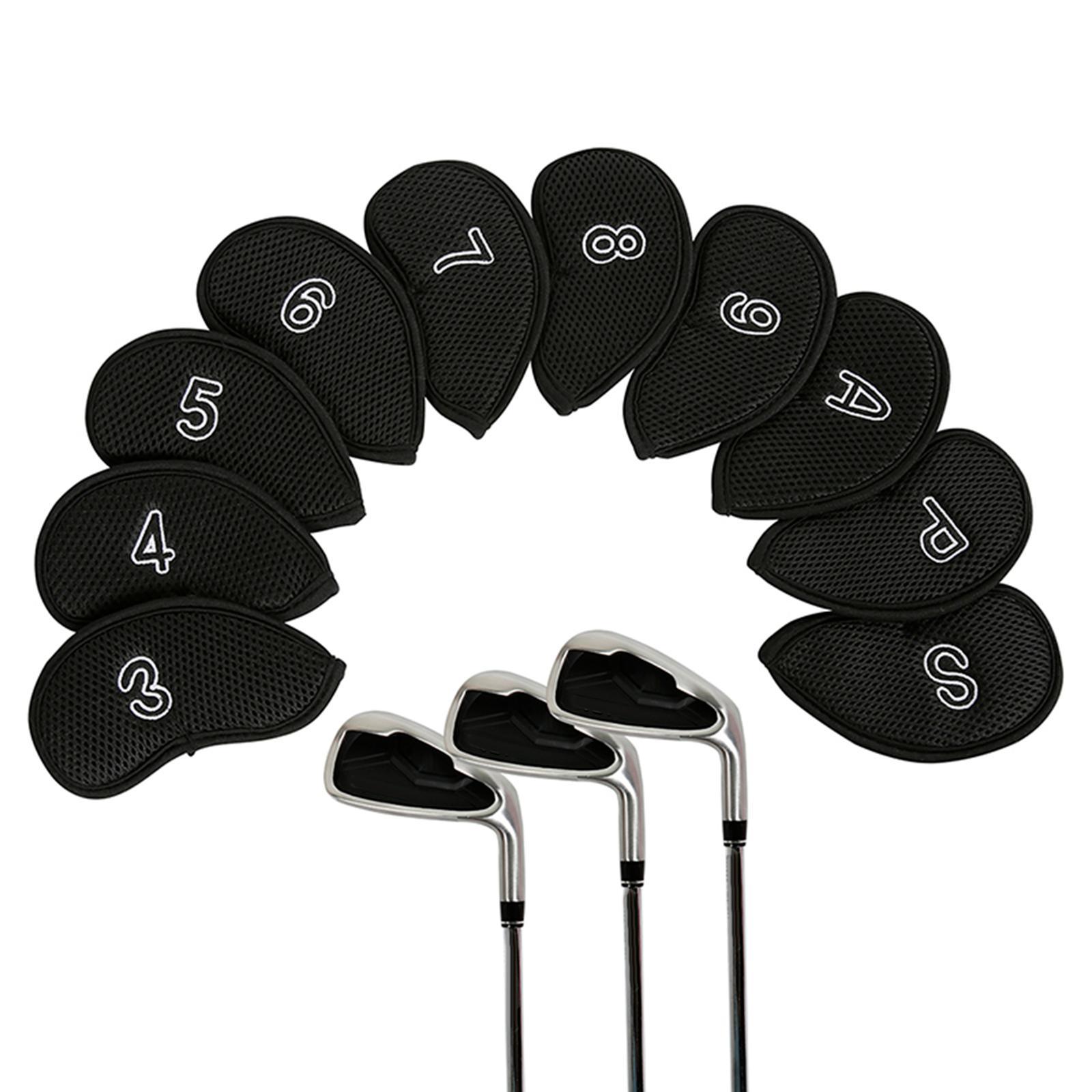 10Pcs/Pack Meshy Golf Iron Head Covers Fit Most Irons Embroidered Black