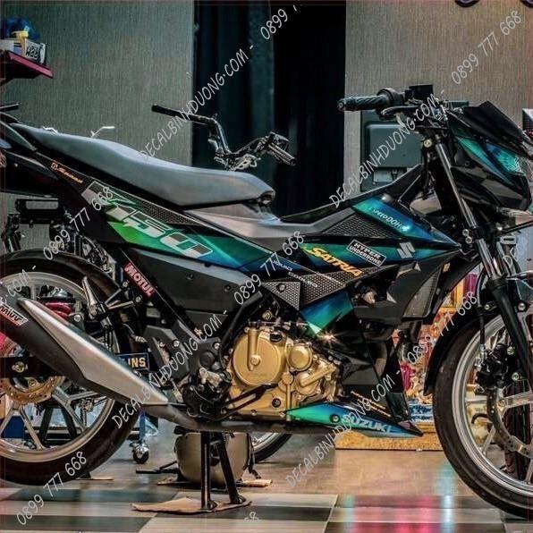 Decal Xe Máy - Tem Rời dành cho Satria - Raider Xanh Đen Chrome Siêu Bóng Tráng Gương